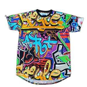 Royal Blue Label Vintage 90’s Graffiti Short Sleve Multicolor T-shirt Size Large